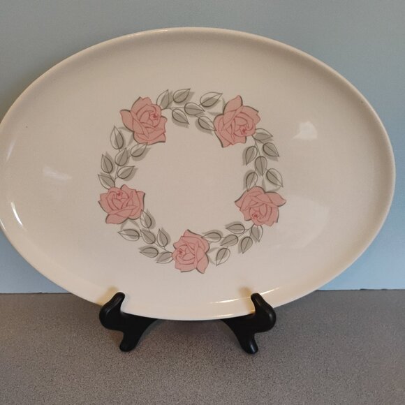 Taylor Smith Taylor MCM Floral Platter Ever Yours Pink Roses Pattern 14" - Picture 1 of 4